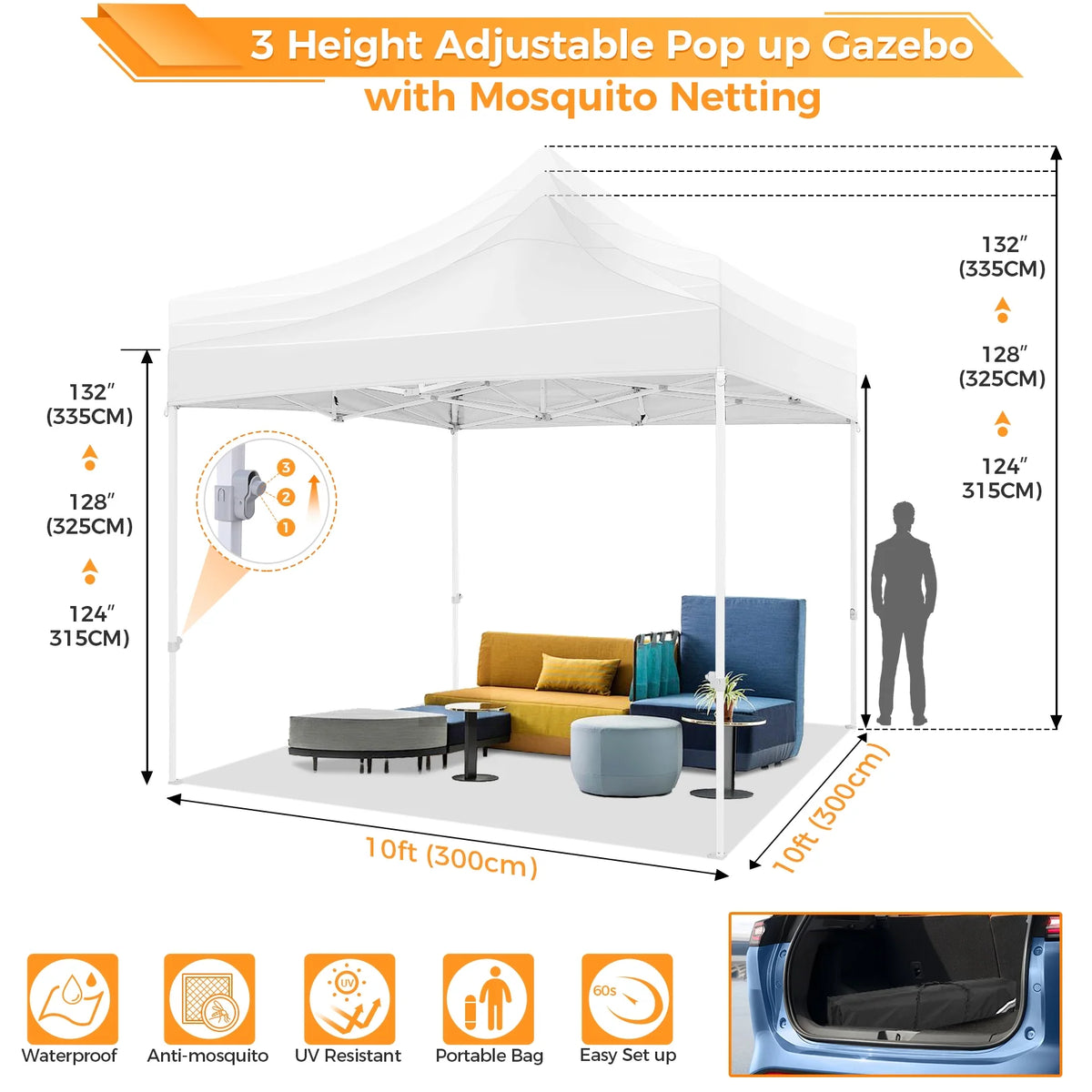 10' x 10' Pop up Canopy with 4 Removable Sidewalls, White M17493