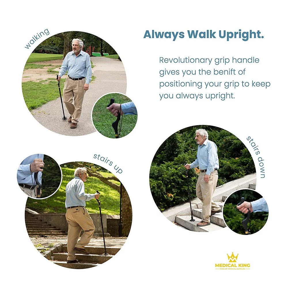 10 Adjustable Heights Self Standing Folding Walking Cane P294