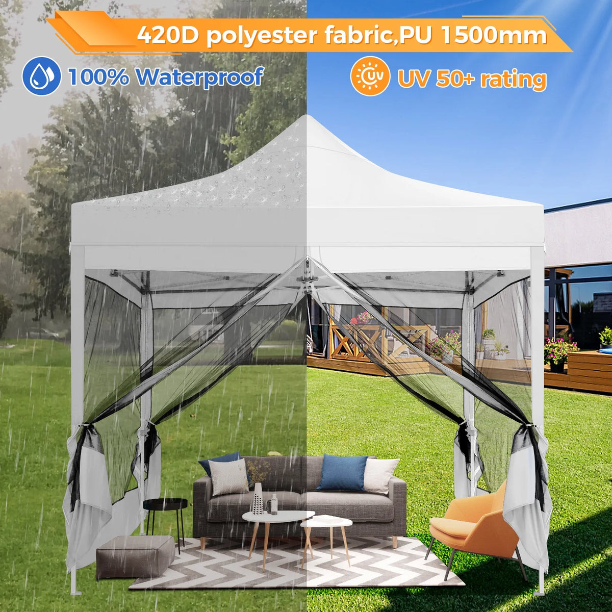 10' x 10' Pop up Canopy with 4 Removable Sidewalls, White M17493