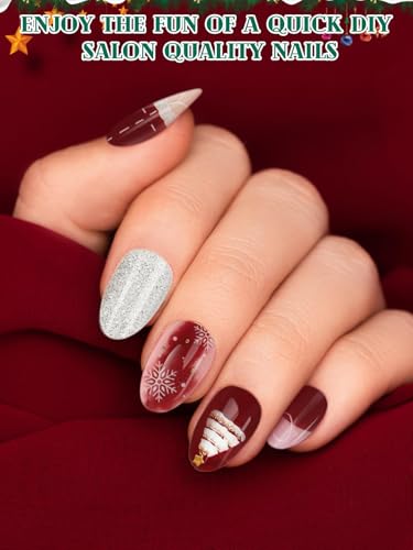 24PCS Christmas Semi Cured Gel Nail Strips Pink Glitter UV Wraps with File and Stick C5000