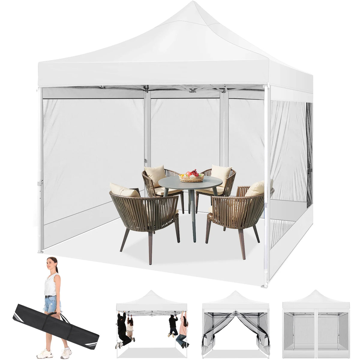 10' x 10' Pop up Canopy with 4 Removable Sidewalls, White M17493