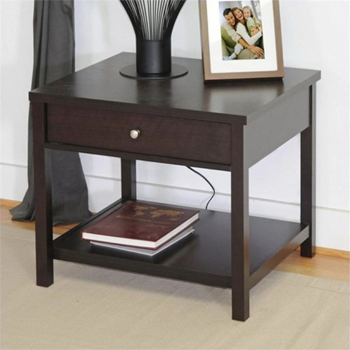 1 Drawer Wood End Table with Bottom Shelf Y283