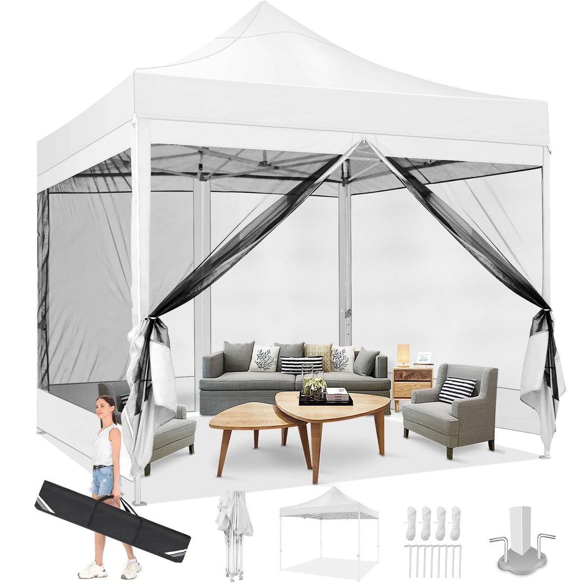 10' x 10' Pop up Canopy with 4 Removable Sidewalls, White M17493