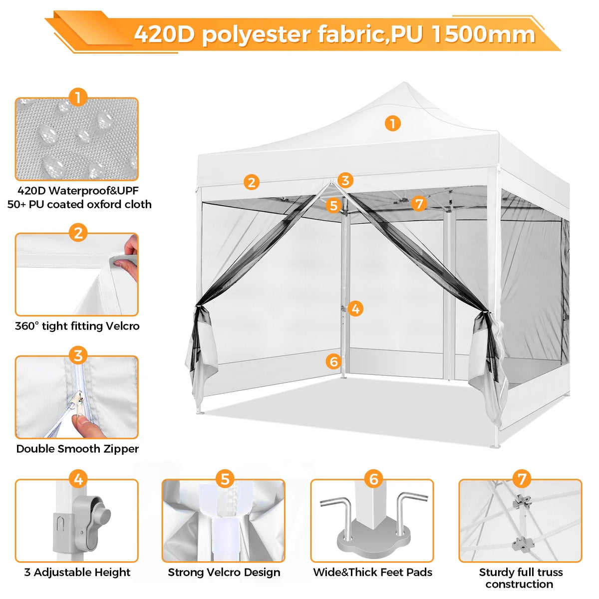 10' x 10' Pop up Canopy with 4 Removable Sidewalls, White M17493